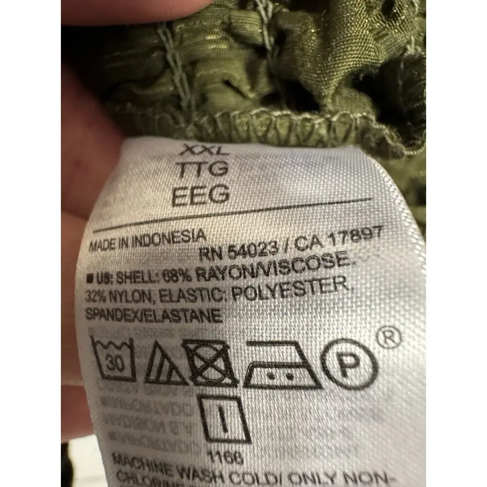 Old Navy Smocked Peasant‎ Top Womens XXL Olive Puff Sleeve Boho Blouse